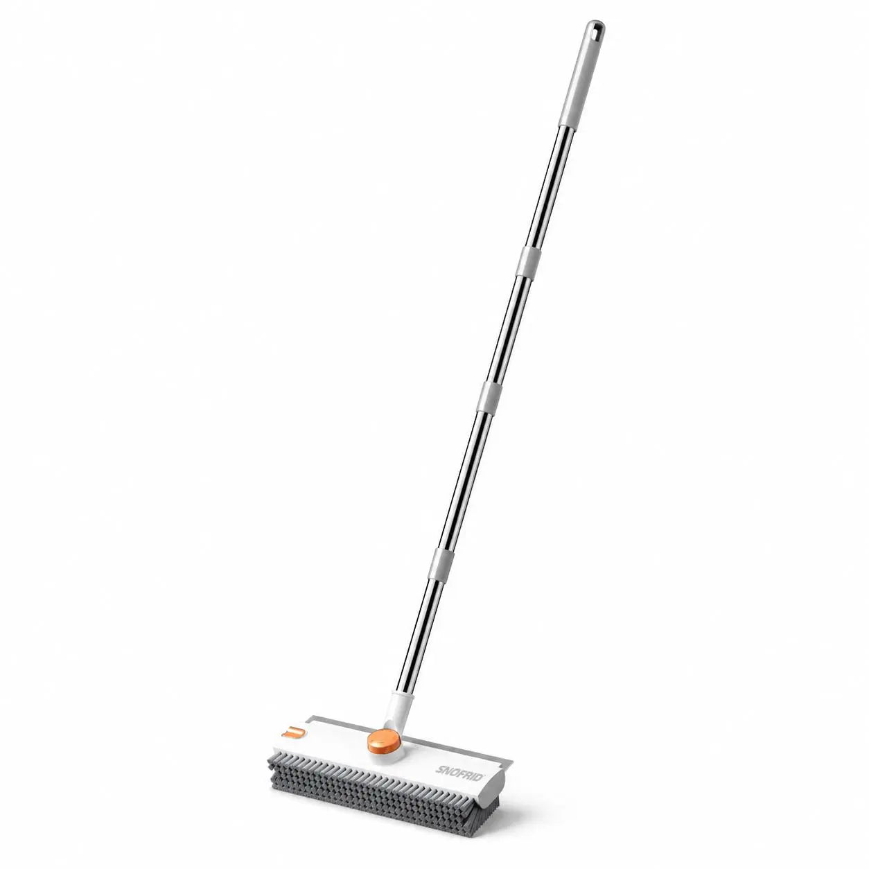 Snofrid 3-in-1 Heavy Duty Floor Scrub Brush with 54-Inch Adjustable Long Handle and Stiff Bristles for Versatile Cleaning in Showers, Bathrooms, Kitchens, Patios, Garages, Pools, Walls, and Decks - Orange & White