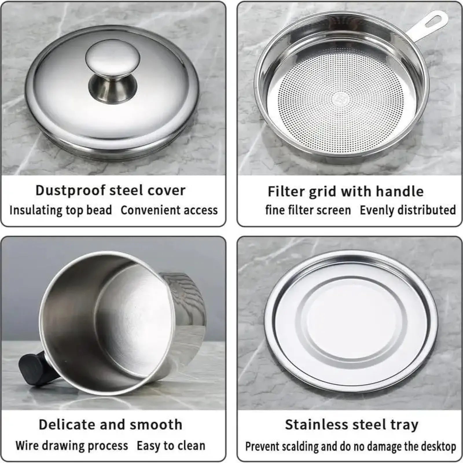 Modern Stainless Steel Oil Dispenser with Tray and Lid, Featuring Filter for Bacon Grease and Cooking Oil, Kitchenware and Utensils