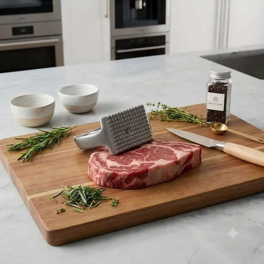 Heavy-Duty Die-Cast Metal Meat Tenderizer Mallet with Ergonomic Handle for Steak and BBQ Preparation