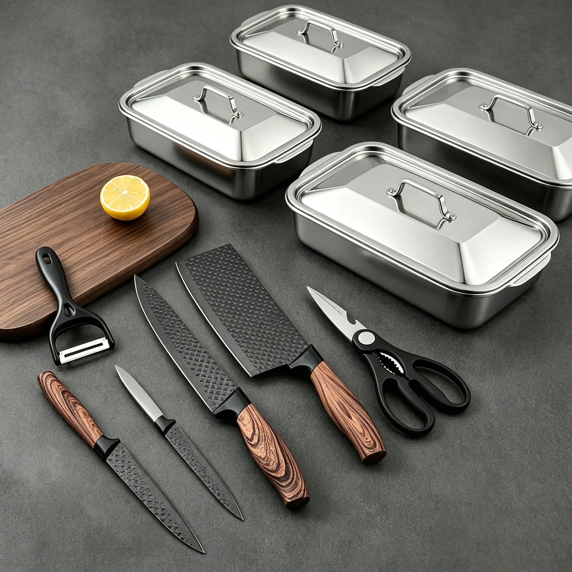 Extra Large Stainless Steel Baking Pans Set with Lids - Non-Stick Thick-Bottomed Rectangular Oven Trays for Desserts, Bread, and Seafood - Ideal for Grilling and Buffet Serving - Oven Safe Design - Perfect Mother's Day Gift