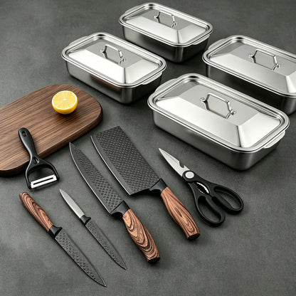 Extra Large Stainless Steel Baking Pans Set with Lids - Non-Stick Thick-Bottomed Rectangular Oven Trays for Desserts, Bread, and Seafood - Ideal for Grilling and Buffet Serving - Oven Safe Design - Perfect Mother's Day Gift