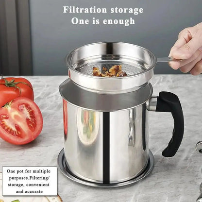 Modern Stainless Steel Oil Dispenser with Tray and Lid, Featuring Filter for Bacon Grease and Cooking Oil, Kitchenware and Utensils