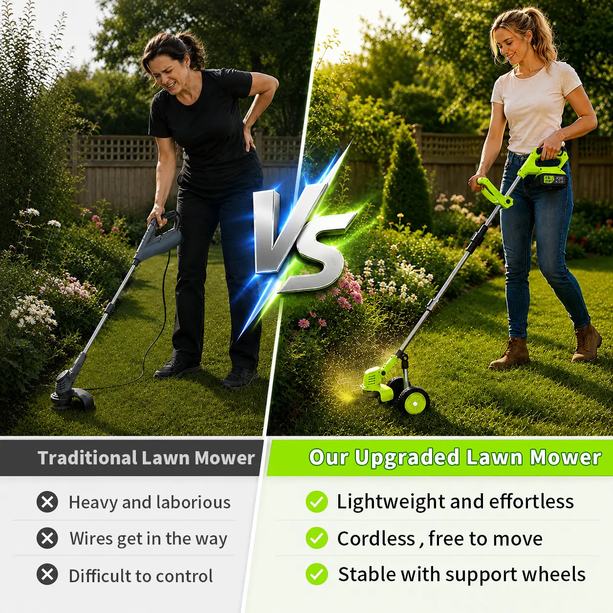 3-in-1 Cordless Electric Weed Whacker with Adjustable Handle - Lightweight Grass Trimmer featuring Multi-Blade System and Quiet Operation for Lawn Care
