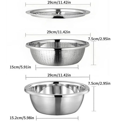 Summerwins 3-in-1 Multifunctional Stainless Steel Cutting Machine with Basin, Sieve, and Cutter - Ideal for Washing Rice, Fruits, and Vegetables, Kitchen Essential