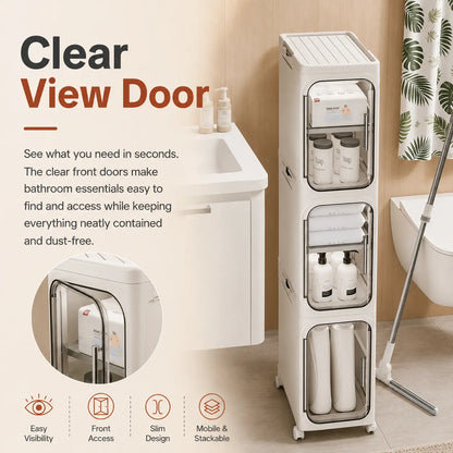 ONAIL Four-Layer Slim Storage Cabinet - Durable Plastic Construction, Adjustable Shelves, Stackable and Foldable Design, Ideal for Small Spaces, Bathrooms, and Kitchens