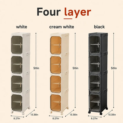 ONAIL Four-Layer Slim Storage Cabinet - Durable Plastic Construction, Adjustable Shelves, Stackable and Foldable Design, Ideal for Small Spaces, Bathrooms, and Kitchens