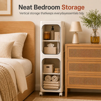ONAIL Four-Layer Slim Storage Cabinet - Durable Plastic Construction, Adjustable Shelves, Stackable and Foldable Design, Ideal for Small Spaces, Bathrooms, and Kitchens