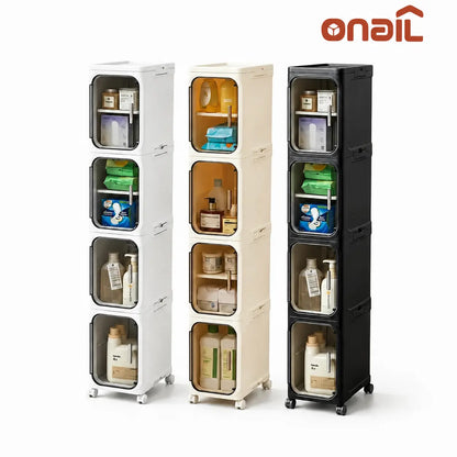 ONAIL Four-Layer Slim Storage Cabinet - Durable Plastic Construction, Adjustable Shelves, Stackable and Foldable Design, Ideal for Small Spaces, Bathrooms, and Kitchens