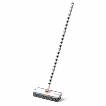 Snofrid 3-in-1 Heavy Duty Floor Scrub Brush with 54-Inch Adjustable Long Handle and Stiff Bristles for Versatile Cleaning in Showers, Bathrooms, Kitchens, Patios, Garages, Pools, Walls, and Decks - Orange & White