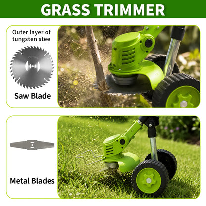 3-in-1 Cordless Electric Weed Whacker with Adjustable Handle - Lightweight Grass Trimmer featuring Multi-Blade System and Quiet Operation for Lawn Care