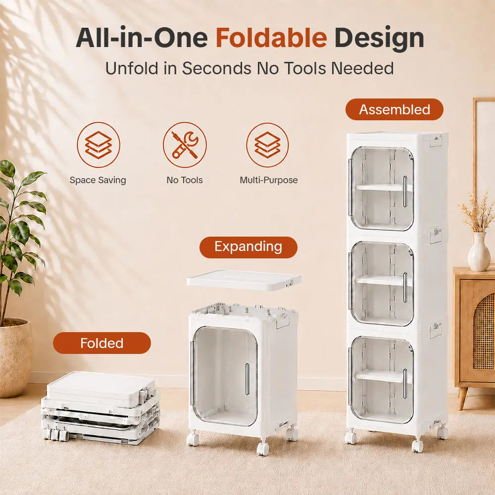 ONAIL Four-Layer Slim Storage Cabinet - Durable Plastic Construction, Adjustable Shelves, Stackable and Foldable Design, Ideal for Small Spaces, Bathrooms, and Kitchens