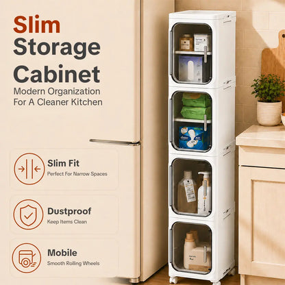 ONAIL Four-Layer Slim Storage Cabinet - Durable Plastic Construction, Adjustable Shelves, Stackable and Foldable Design, Ideal for Small Spaces, Bathrooms, and Kitchens