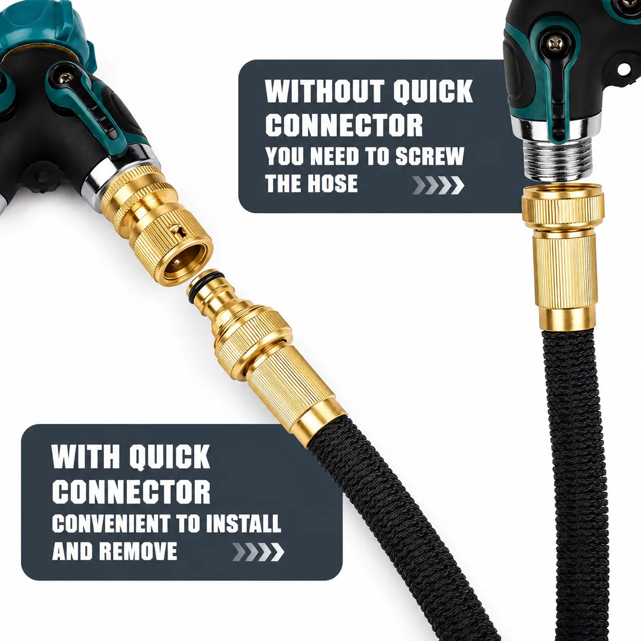 Solid Brass 3/4 Inch GHT Female Garden Hose Quick Connector - No-Leak Water Hose Adapter (1 Piece)
