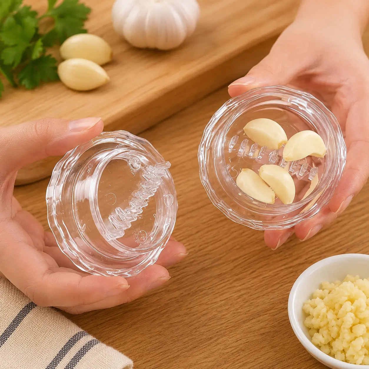 Manual Garlic Twister Mincer - Durable and Convenient Kitchen Tool for Garlic, Onion, and Ginger Preparation