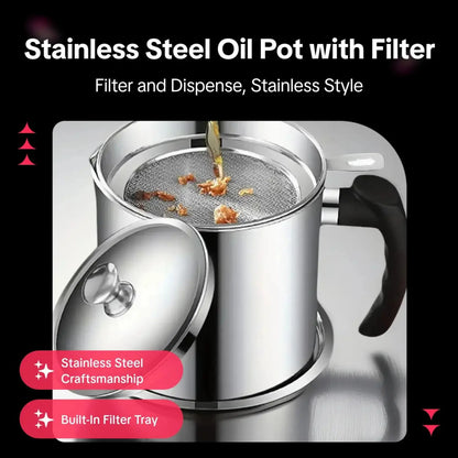 Modern Stainless Steel Oil Dispenser with Tray and Lid, Featuring Filter for Bacon Grease and Cooking Oil, Kitchenware and Utensils