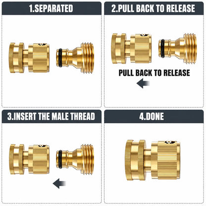 Solid Brass 3/4 Inch GHT Female Garden Hose Quick Connector - No-Leak Water Hose Adapter (1 Piece)