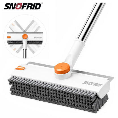 Snofrid 3-in-1 Heavy Duty Floor Scrub Brush with 54-Inch Adjustable Long Handle and Stiff Bristles for Versatile Cleaning in Showers, Bathrooms, Kitchens, Patios, Garages, Pools, Walls, and Decks - Orange & White