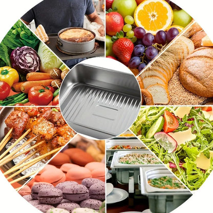 Extra Large Stainless Steel Baking Pans Set with Lids - Non-Stick Thick-Bottomed Rectangular Oven Trays for Desserts, Bread, and Seafood - Ideal for Grilling and Buffet Serving - Oven Safe Design - Perfect Mother's Day Gift