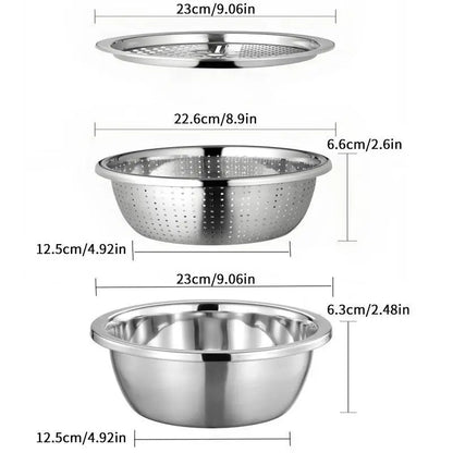 Summerwins 3-in-1 Multifunctional Stainless Steel Cutting Machine with Basin, Sieve, and Cutter - Ideal for Washing Rice, Fruits, and Vegetables, Kitchen Essential