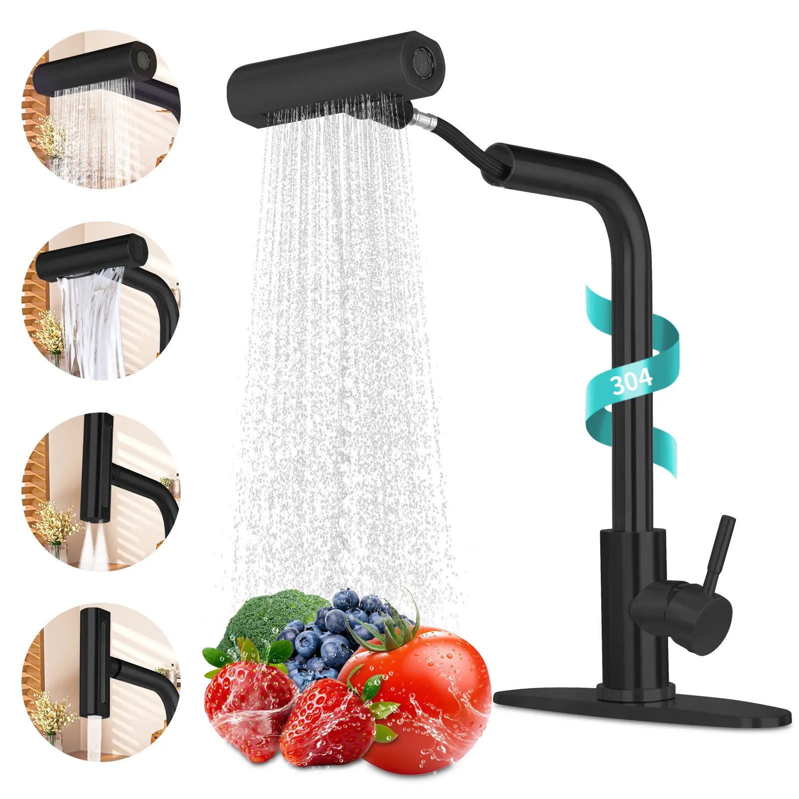 PHANCIR 15.7" Stainless Steel Kitchen Faucet with 4 Function Pull-Down Sprayer, 360° Swivel Design, No-Leak Ceramic Valve, Easy Installation for Farmhouse, Camper, Laundry, RV, and Bar Use