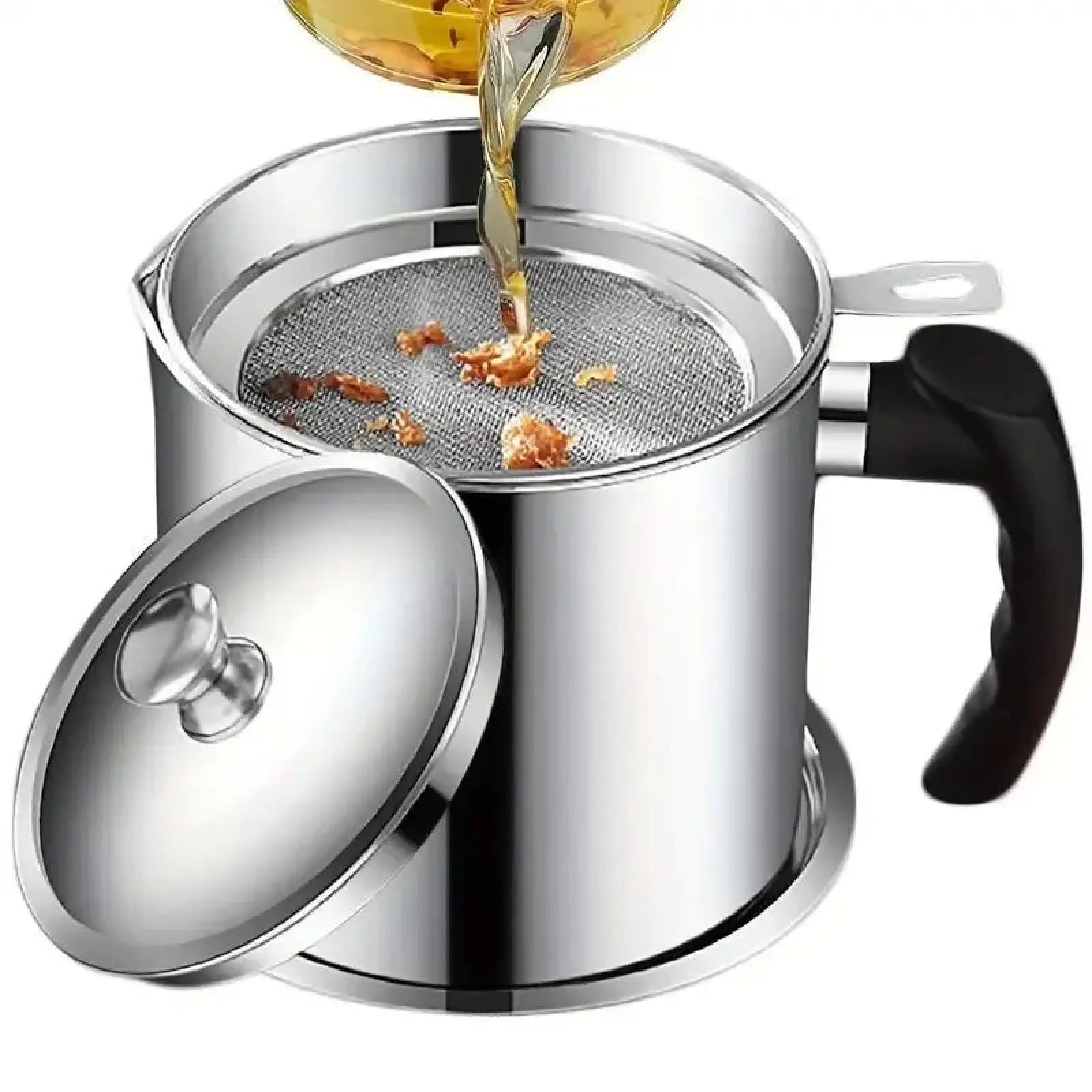 Modern Stainless Steel Oil Dispenser with Tray and Lid, Featuring Filter for Bacon Grease and Cooking Oil, Kitchenware and Utensils