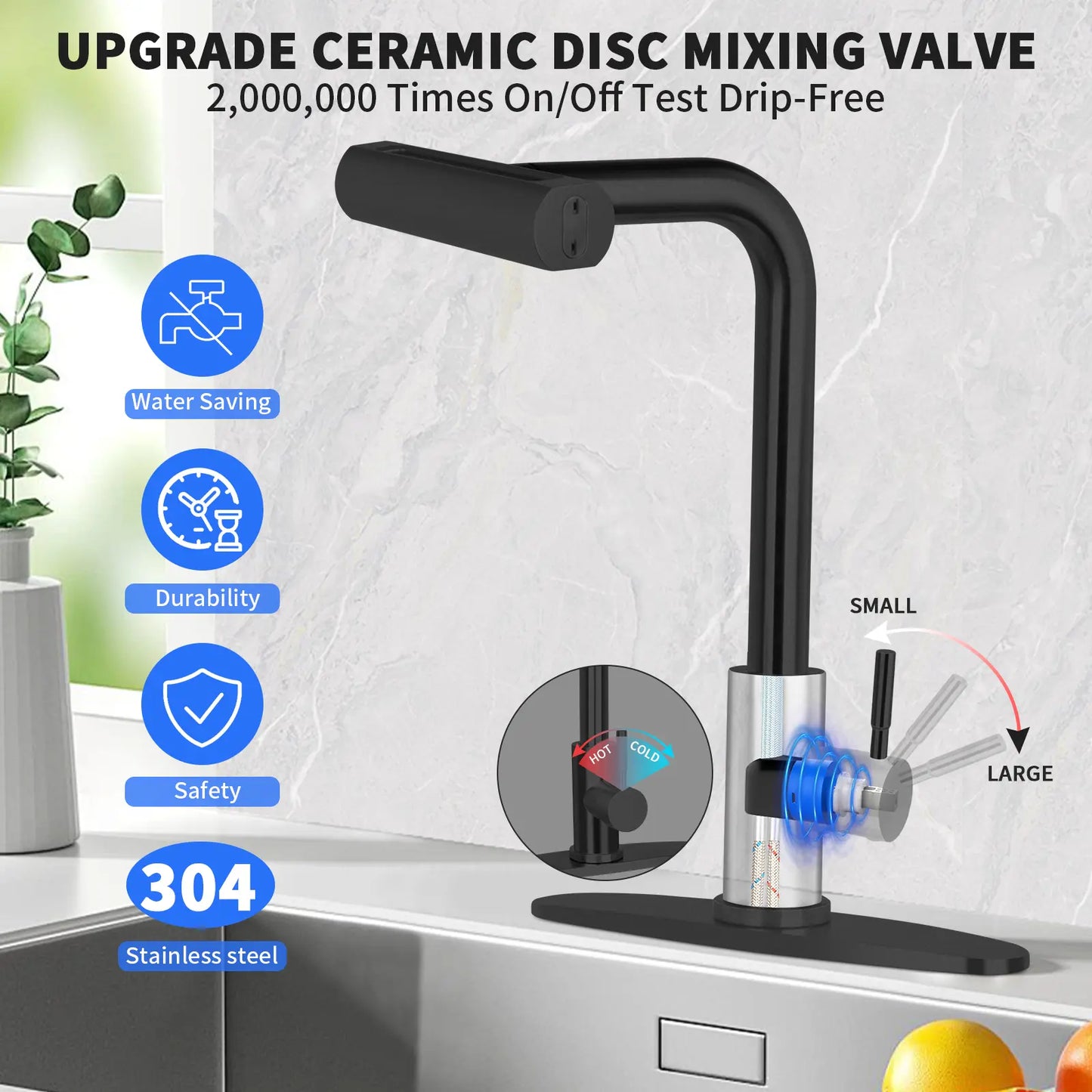 PHANCIR 15.7" Stainless Steel Kitchen Faucet with 4 Function Pull-Down Sprayer, 360° Swivel Design, No-Leak Ceramic Valve, Easy Installation for Farmhouse, Camper, Laundry, RV, and Bar Use